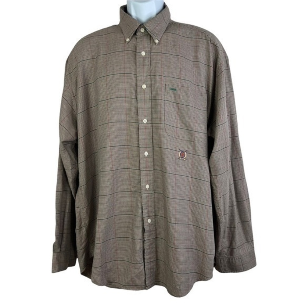 Tommy Hilfiger Mens Shirt Buttons Down Plaid Brown Sz XL